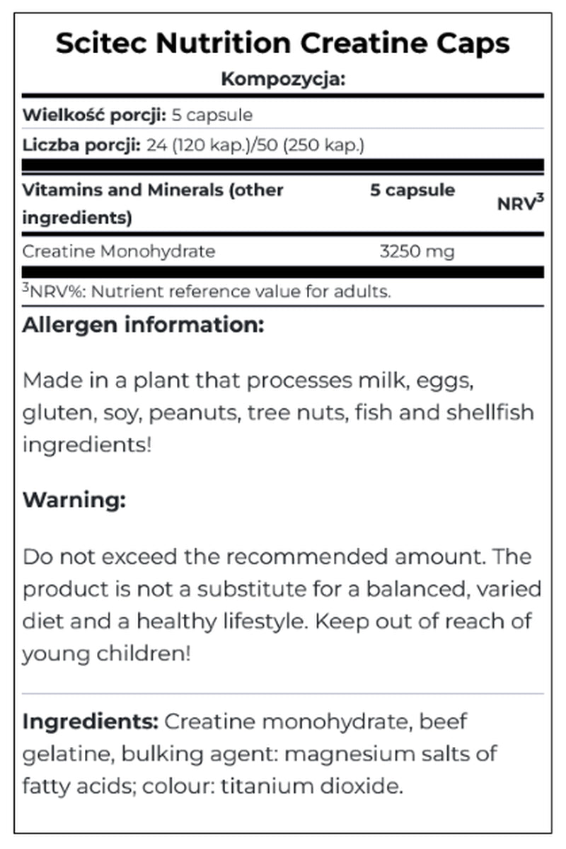 Scitec Creatine 250 Capsules Creatine Monohydrate