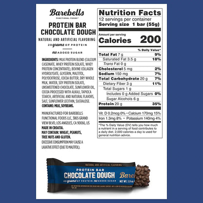 Protein Bars with 20G High Protein, 1.9Oz Bars, Chocolate Dough - 12 Count