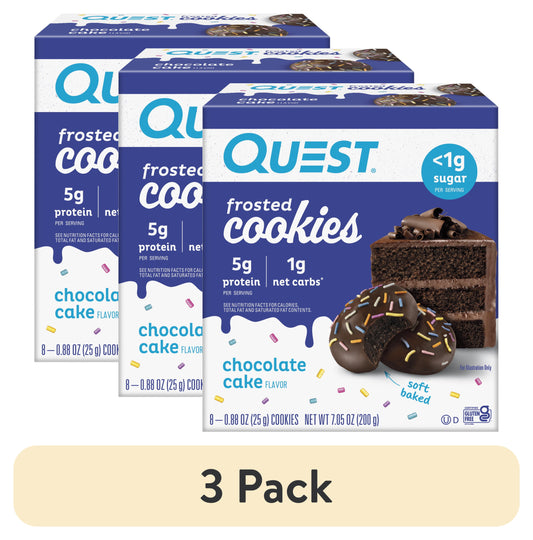 (3 Pack)  Frosted Protein Cookies, Soft Baked, Low Sugar, Chocolate Cake, 8 Ct