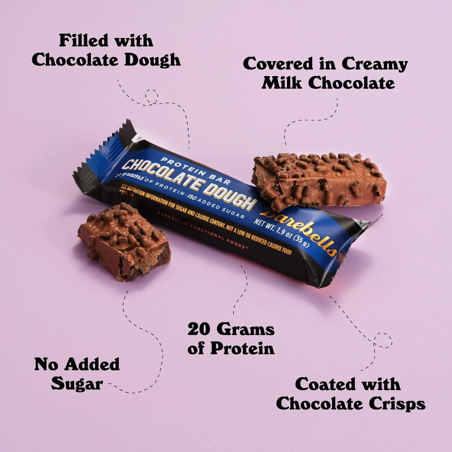 Protein Bars with 20G High Protein, 1.9Oz Bars, Chocolate Dough - 12 Count