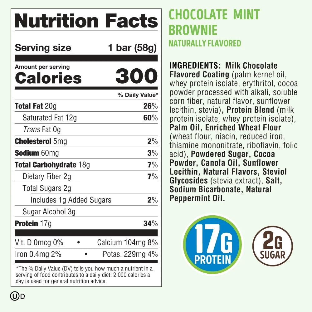 ’S® Dip’D™ Wafer Bar, Chocolate Mint Brownie, 17G Dairy & Plant Protein, 12 Count