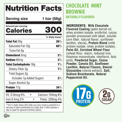 ’S® Dip’D™ Wafer Bar, Chocolate Mint Brownie, 17G Dairy & Plant Protein, 12 Count